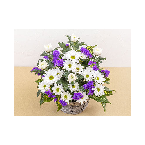 Funeral Flower Japan – White & Purple Arrangement